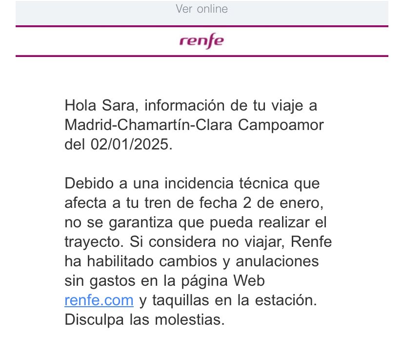 saramarquesa's tweet photo. Esto es una auténtica vergüenza @Renfe. “No garantiza” que podamos viajar mañana. ¿Y qué hacemos? ¿Ponéis autobuses? #Renfe https://t.co/TztlHPW5GZ
