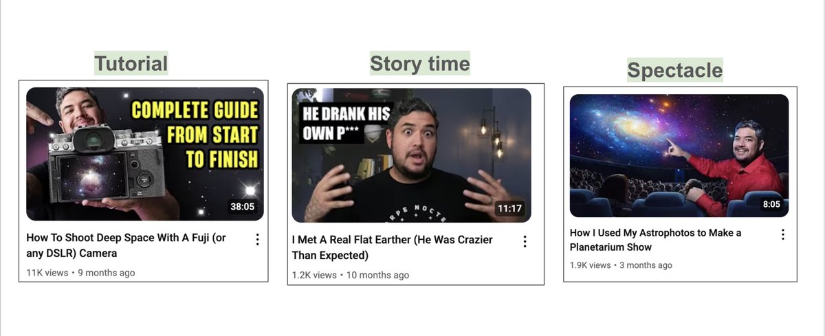 PaddyG96's tweet image. To show what I mean… look at these 3 videos. 

3 different formats, and I’d argue 3 different audiences. 

A common mistake beginners make is not realising how focused you should be on one audience. 

The middle video is a great example of this point…