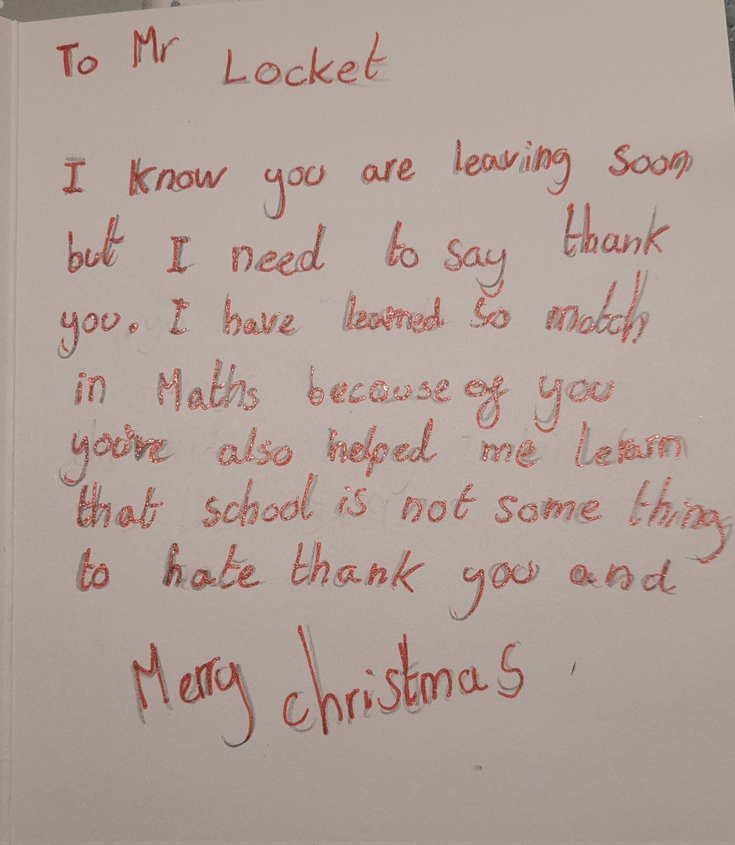 MrLockettsMathsApps (@mrlsmathsapps) on Twitter photo New Year meaning new school - eeek! After over 10 years at that school I hope I am not to engrained in certain systems to change!
Its been hard leaving mid year but relocation made it a must.
Great to re-read some Christmas cards and come across something fab: New Year meaning new school - eeek! After over 10 years at that school I hope I am not to engrained in certain systems to change!
Its been hard leaving mid year but relocation made it a must.
Great to re-read some Christmas cards and come across something fab: