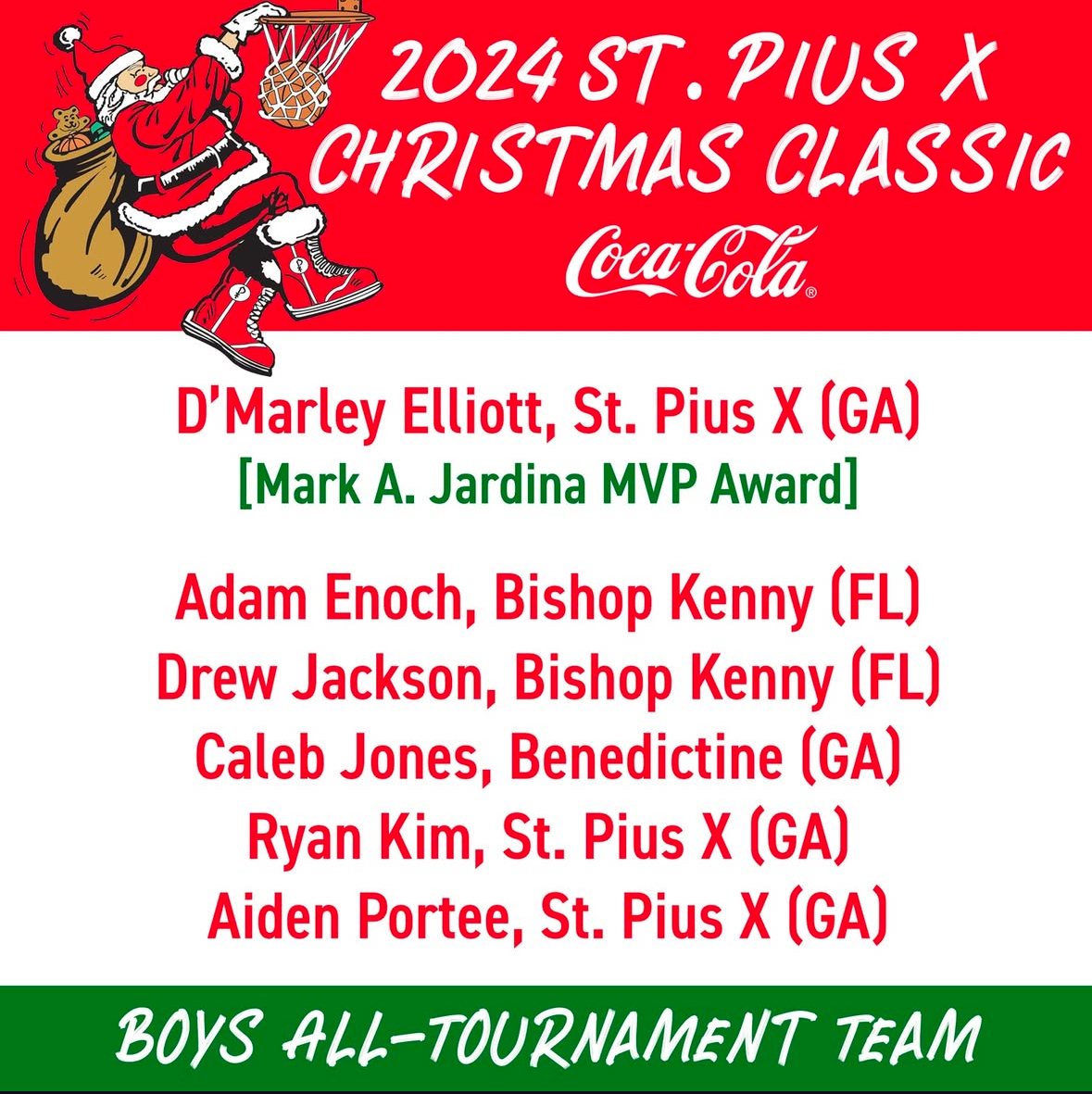 Honored to be selected to the St. Pius X Christmas Classic All-Tournament team.