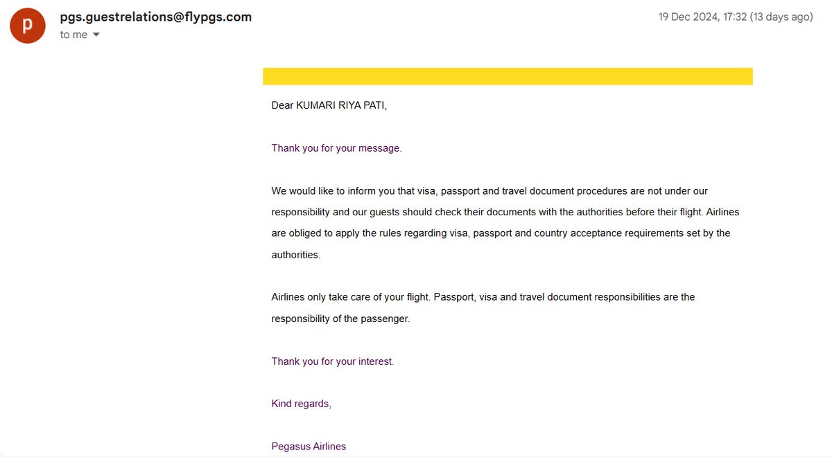 kumaririyapati's tweet photo. @flymepegasus denied boarding despite valid e-visa. Staff misunderstood @UKVIgovuk system. Guest-Relations claims visa isn't their concern, yet refused me? @emirates accepted same docs same day. Is it a joke? Unprofessional! Full refund demanded. #PegasusAirlines #PatheticService https://t.co/S3KeB4k0l6