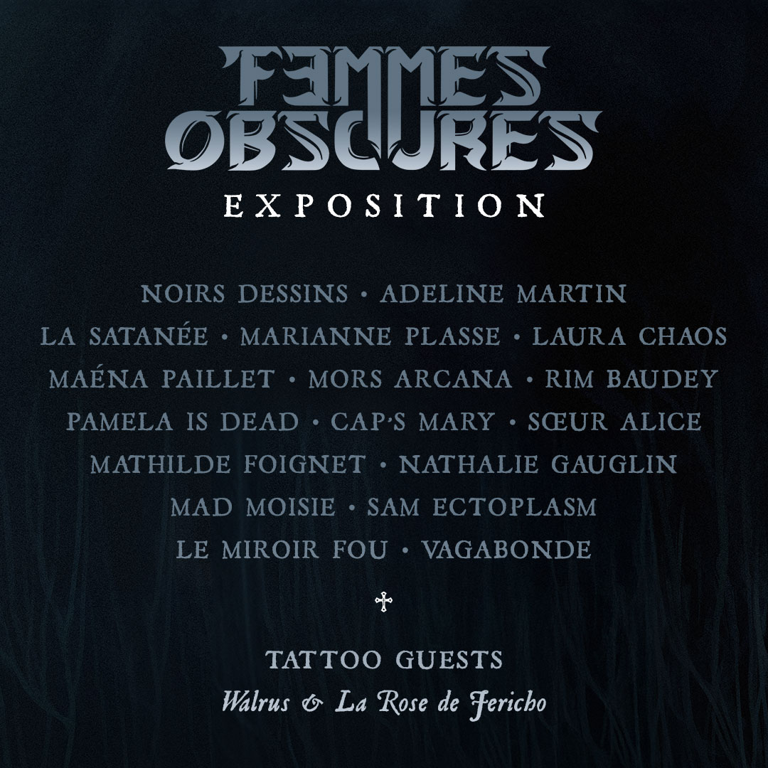 Laura_Chaos's tweet image. 🦇 Je suis heureuse de vous annoncer l'affiche et le line-up de la seconde édition de Femmes Obscures qui aura lieu du 4 au 15 Mars 2025 à Nantes et ressemblera 21 superbes artistes !

🌜 Vernissage le 4 Mars • 18h30
Vente de prints • Tattoo flash • Concert • Bar

Hâte ! ✨