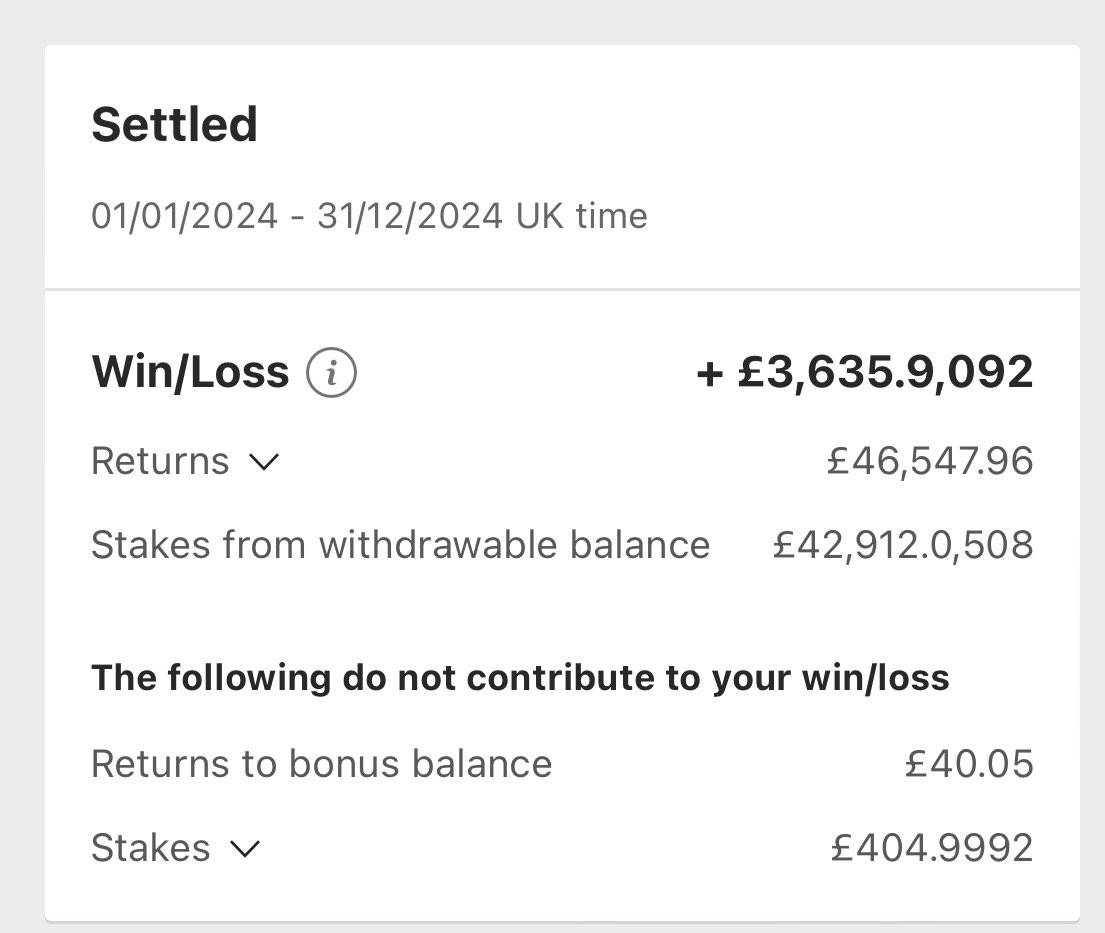 e11evnsenses's tweet photo. @LordFootyTips My yearly profit from 2024 following only this! https://t.co/kakiyMEU0n