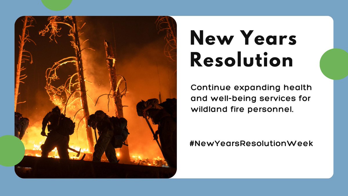 DOIWildlandFire's tweet photo. Happy New Year!
#NewYearsResolutionWeek: One of our top #NewYears resolutions is to continue expanding health and wellbeing services for wildland fire personnel in 2025.
Learn more: https://t.co/455I3xcSH4
#NewYearsResolution https://t.co/0FtSc5RtlD