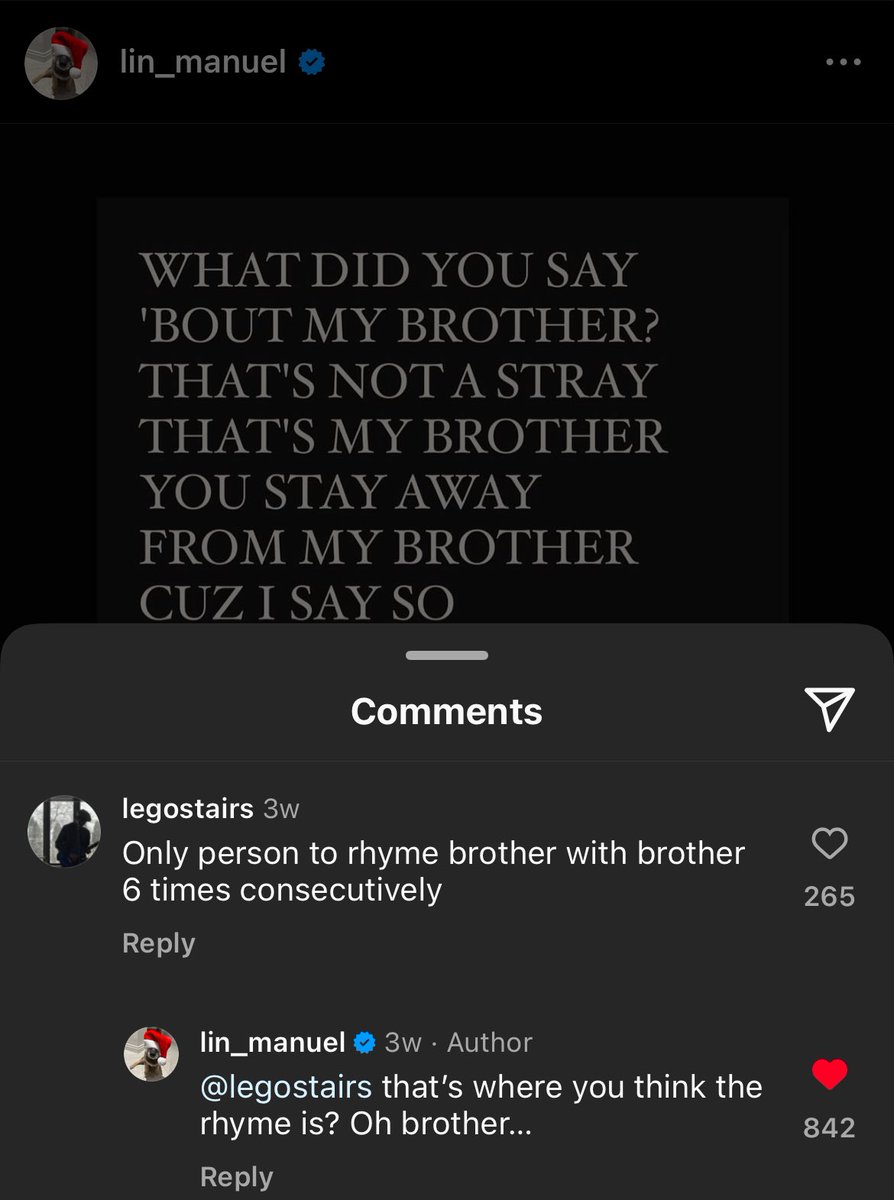 Lin Manuel Miranda calling the people who saying he rhymed brother with brother stupid is sooooo fucking funny 💀