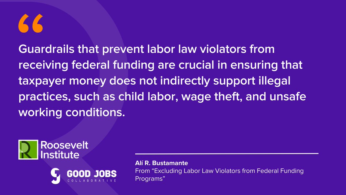 rooseveltinst's tweet image. The current funding process governing public workforce development programs fails to ensure that federal workforce dollars are not awarded to companies that violate labor laws. 

@DrAliBustamante on how the #WIOA provision can protect workers #2024Reads: rooseveltinstitute.org/publications/e…