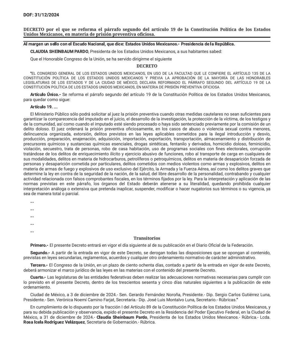 Feliz año nuevo les desea la presidencia con Prisión Preventiva Oficiosa para más delitos. -C h a l e-