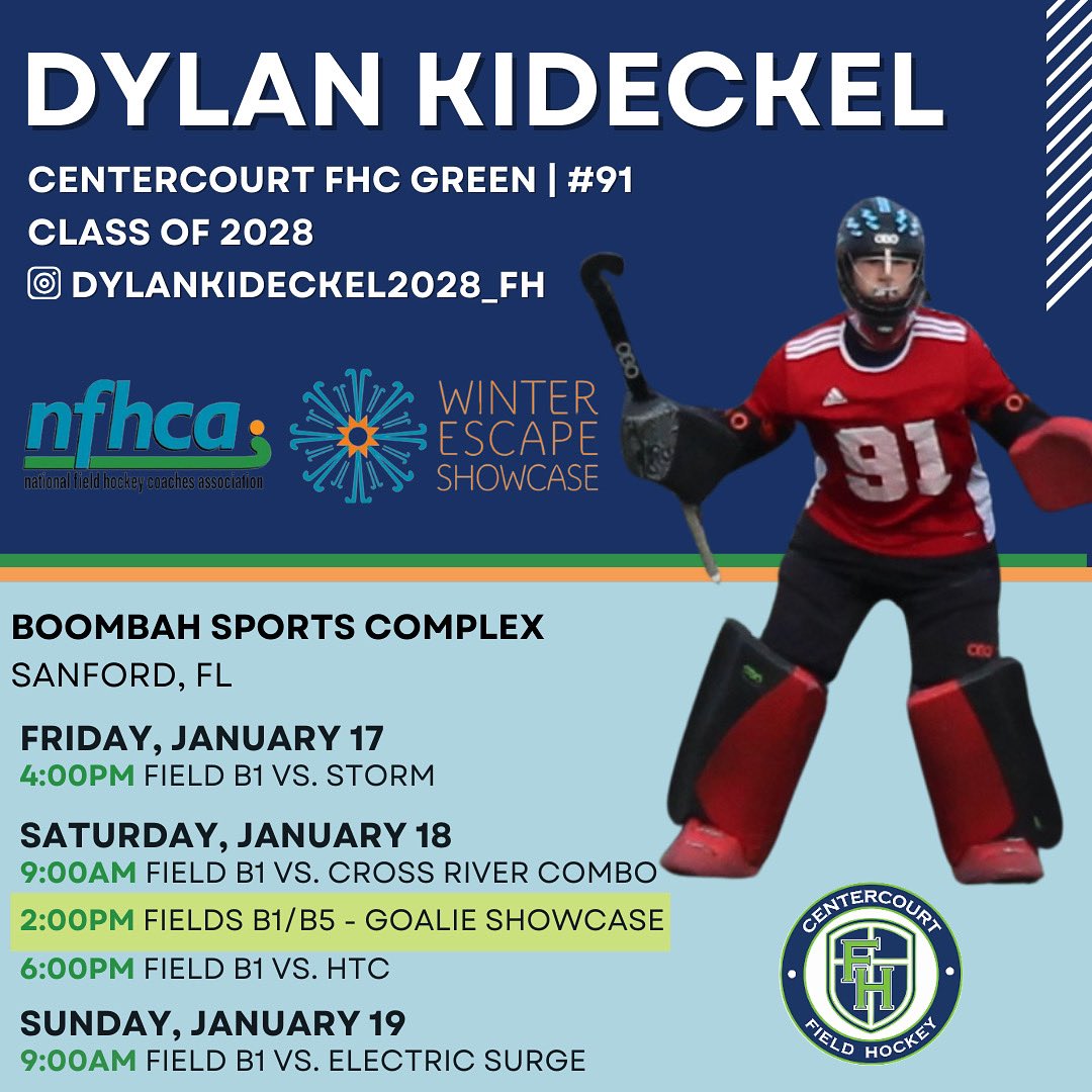 DylanKideckel91's tweet photo. Excited to attend my first Winter Escape showcase! Here’s where you can find me! Let’s go! 💪💙💚🏑 https://t.co/vJDIgcHULG