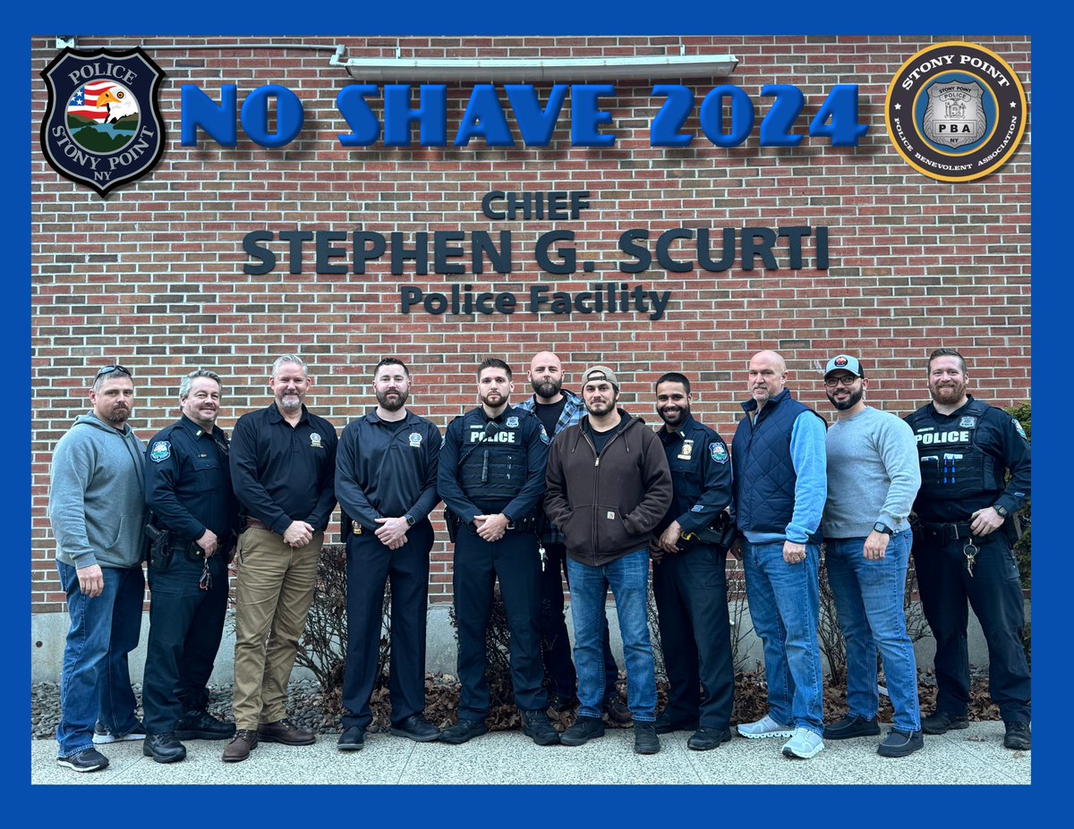 StonyPointPD's tweet photo. Sadly, our MOST FAVORITE time of year has come to a close...No-Shave 2024.The Stony Point PBA,  and its members who participated, raised money to make several donations to local families facing cancer illnesses. Pictured are just a few of our 2024 particpants. https://t.co/KyGU0tB608