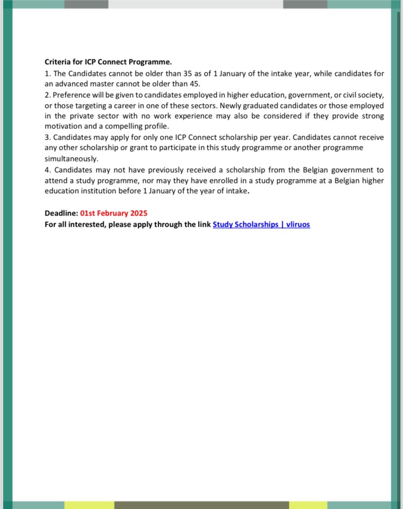 🚨 Scholarship Alert 🚨 

This is a call to all MUHAS Alumni and Staff for an opportunity to study in Belgium🇧🇪 with a fully funded scholarship. 

📌Deadline: 1st February 2025

Don’t miss this opportunity. Apply now using the link vliruos.be/get-funded/stu…

<a href="/muhimbiliuniver/">Muhimbili University</a>