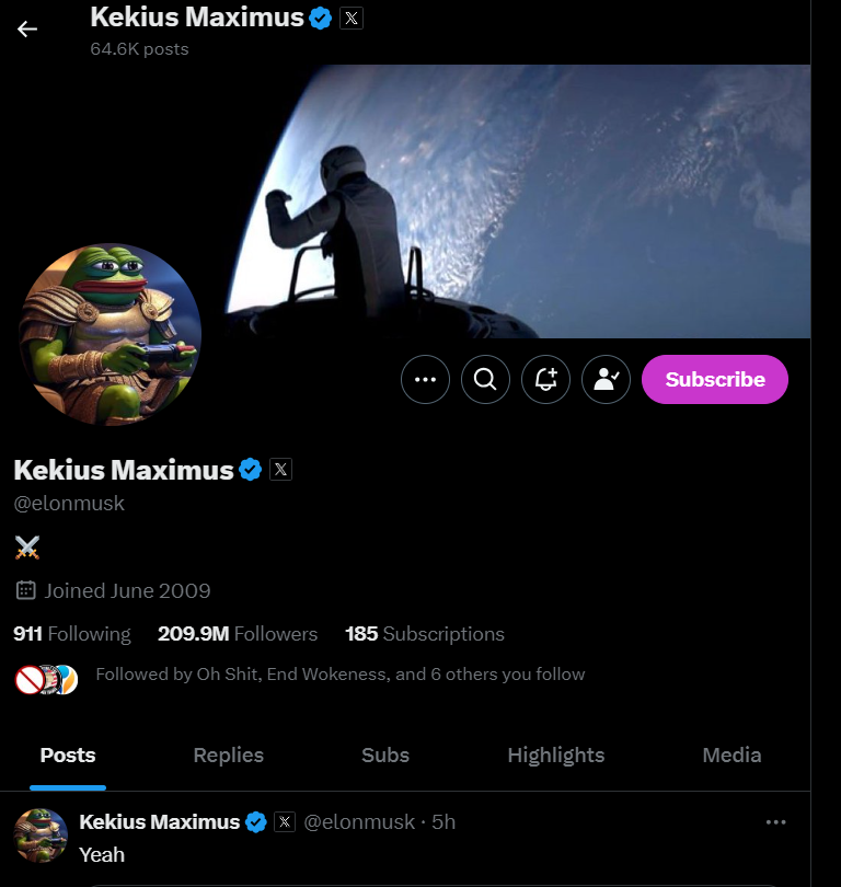 BlackHat_Trader's tweet photo. Elon Musk recently changed his name to Kekius Maximus! Interestingly, Kekius Maximus is a cryptocurrency that surged by over 500% immediately after Elon Musk made the change. It’s reminiscent of the Dogecoin phenomenon! 
#KEKIUS #crypto https://t.co/UzKIuMIq9d