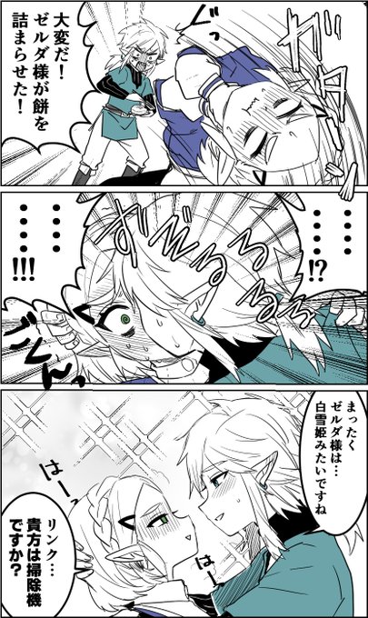 餅を詰まらせたゼルダ様と迅速に対応するリンク君 