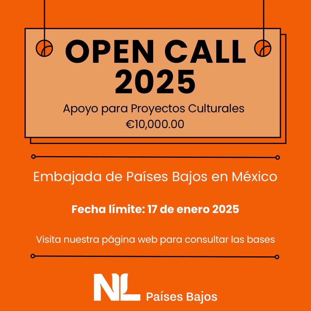 NLinMexico's tweet photo. 🎉 Inicia el año con el pie derecho: aplica para nuestra convocatoria cultural #OpenCall2025 🇳🇱🇲🇽🎨🎶

Gana hasta €10,000 para apoyar a tu proyecto cultural entre #PaísesBajos y #México.

⏳ Tienes hasta el 17/01 para aplicar.

📌 Consulta las bases: https://t.co/cLy6vBJh8W https://t.co/0zGfPfN26W
