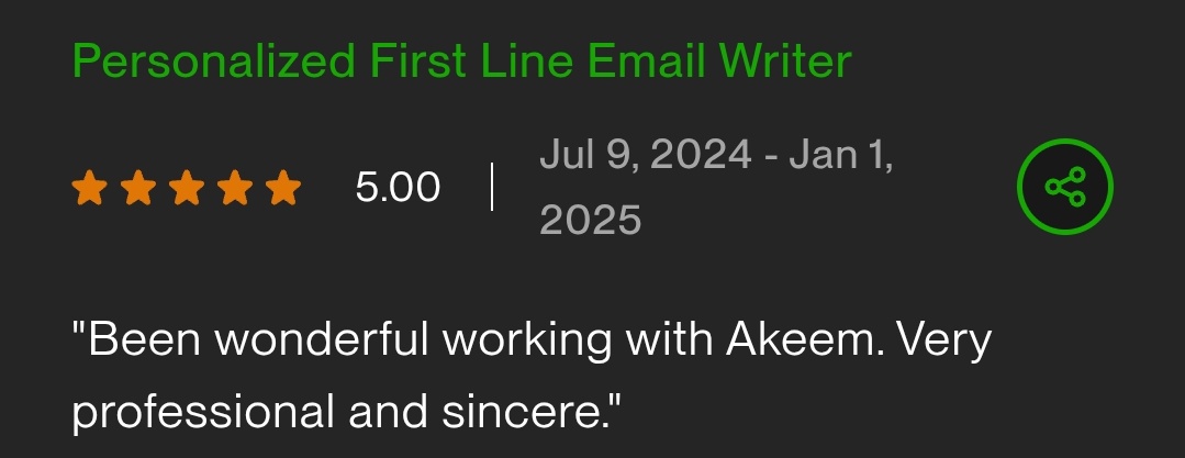 HakeemWrites's tweet photo. Safe to say the year started off with a bang—first Upwork review just came through. 😎

We're getting more positive feedbacks this year, Insha Allah. 🤲🏽✨ https://t.co/8qeqAYsBC9