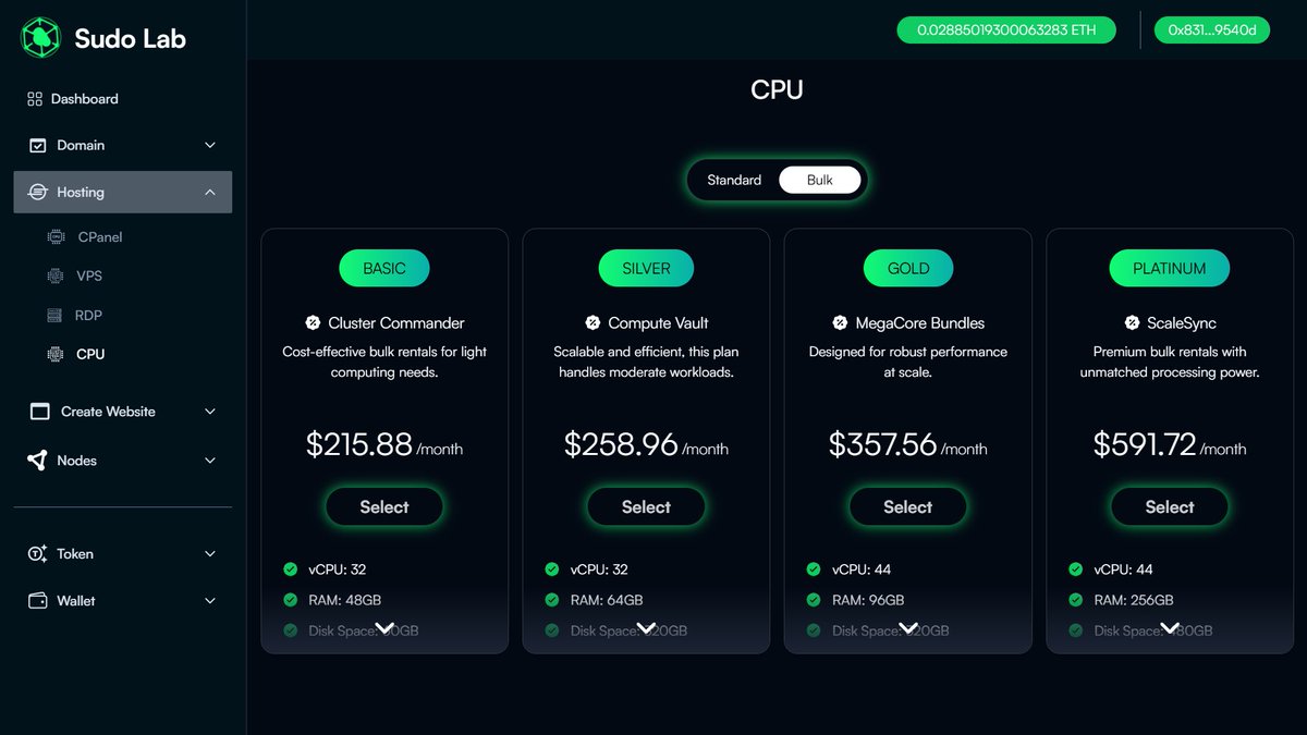 🚀 CPU Rental Feature is Now Live in Sudo Lab dapp!🖥

We’re thrilled to announce the launch of the CPU Rental feature in the Sudo Lab DApp! 🎉

🔧 What Is the CPU Rental Feature?
This feature allows you to rent high-performance CPUs directly from the Sudo Lab platform. Whether