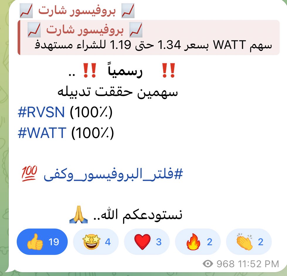 تداول القناه في سهم $watt 

تدبيله 100٪ 
عبر القناة العامة في التليجرام⤵️ 

t.me/Professorchart

$SPX $META $TSLA $AMZN $AAPL $SPY #تسلا #ابل #سباكس #الدولار #النفط #الأسهم_الأمريكية #الاوبشن #الداوجونز #سباكس #BTC                #ETH #البتكوين
السجون القطريه