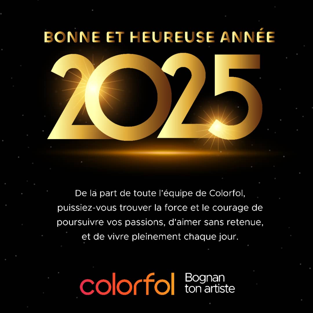 ColorfolAppCI's tweet photo. De la part de toute l'équipe de Colorfol,  puissiez-vous trouver la force et le courage de poursuivre vos passions, d'aimer sans retenue, et de vivre pleinement chaque jour.

Bonne et heureuse année 2025 🇨🇮🎉🥳 #colorfolappci #Bognantonartiste https://t.co/nD6W2a47FD