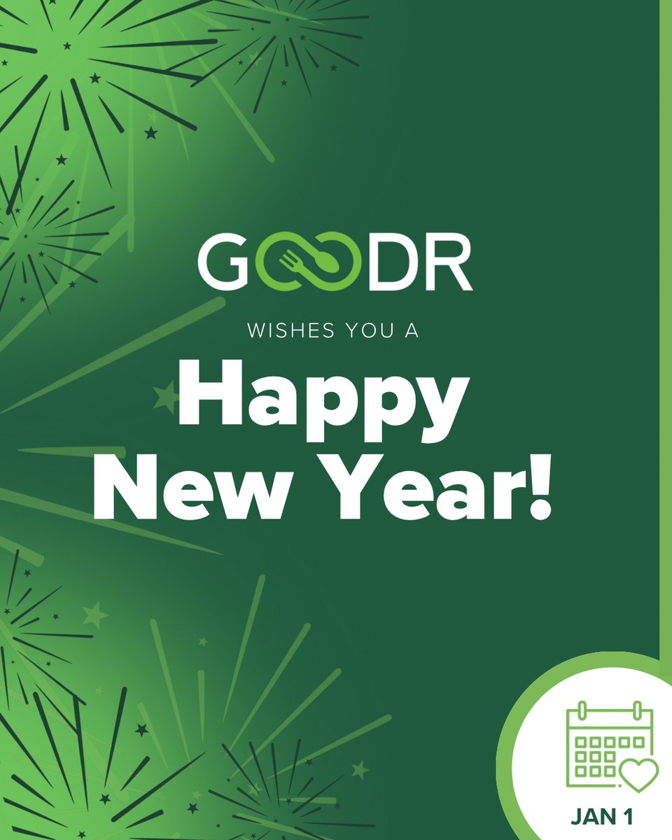 Happy New Year from all of us at Goodr! 🎉

Here’s to a 2025 full of happiness, health, and feeding more and wasting less. We’re so excited to make an even bigger impact with you by our side. Let’s keep #DoingGoodr this year! 💚
