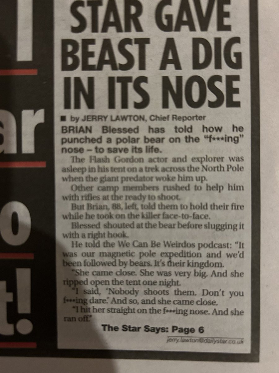 Excellent start to 2025:  We Can Be Weirdos unexpectedly provides a front page scoop.

Sure, we all know that Brian Blessed punched a polar bear in the face. But thanks to my ruthless and aggressive interviewing skills, we now know WHY he punched a polar bear.