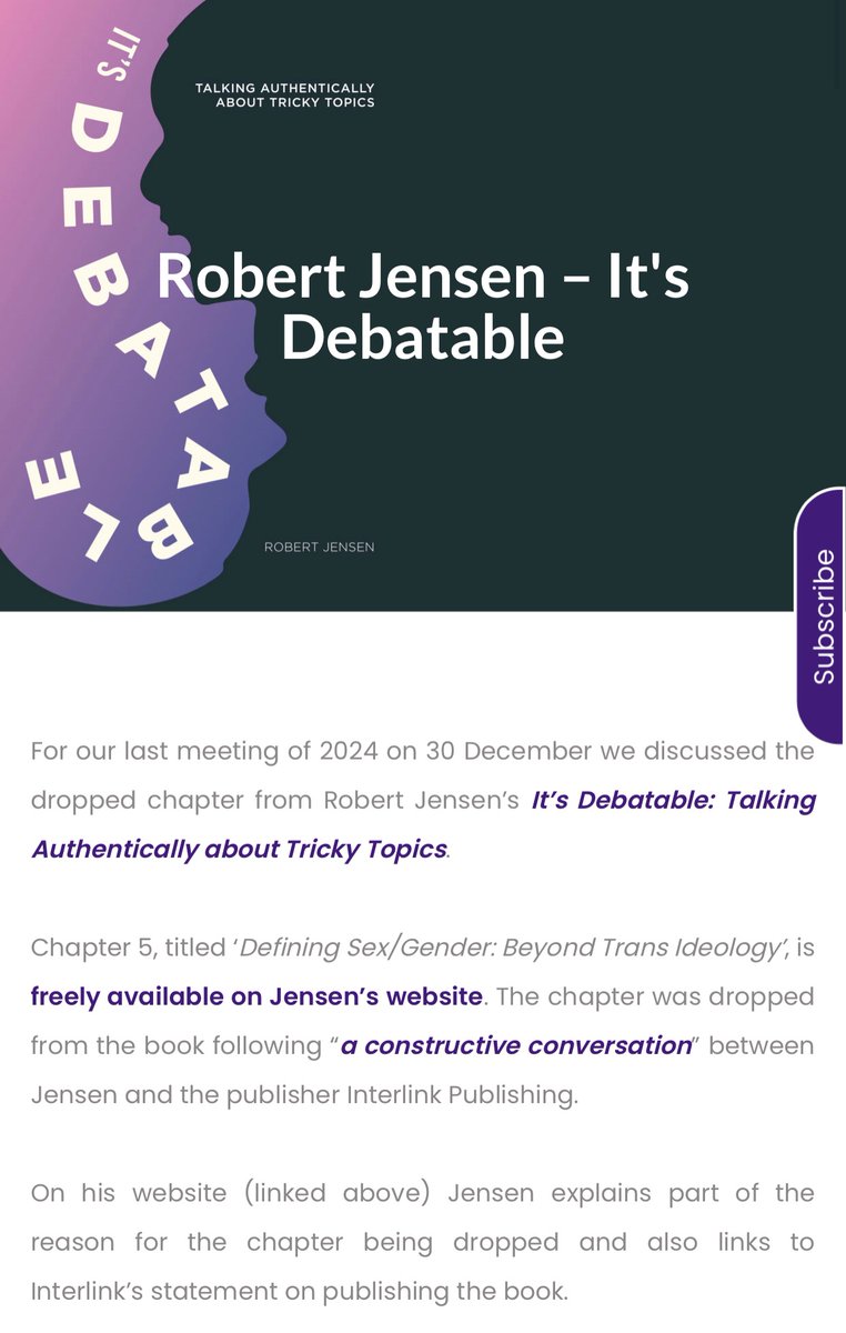 MenVSexism's tweet photo. Head to our website to find out what we thought of Robert Jensen’s (@jensenrobertw) chapter ‘Defining Sex/Gender: Beyond Trans Ideology’ dropped from his latest book ‘It’s Debatable’ 👇
https://t.co/v6Ye3XkHC3
#ItsDebatable #RobertJensen #MenChallengingSexism #DiscussionGroup https://t.co/mutuHySNLA