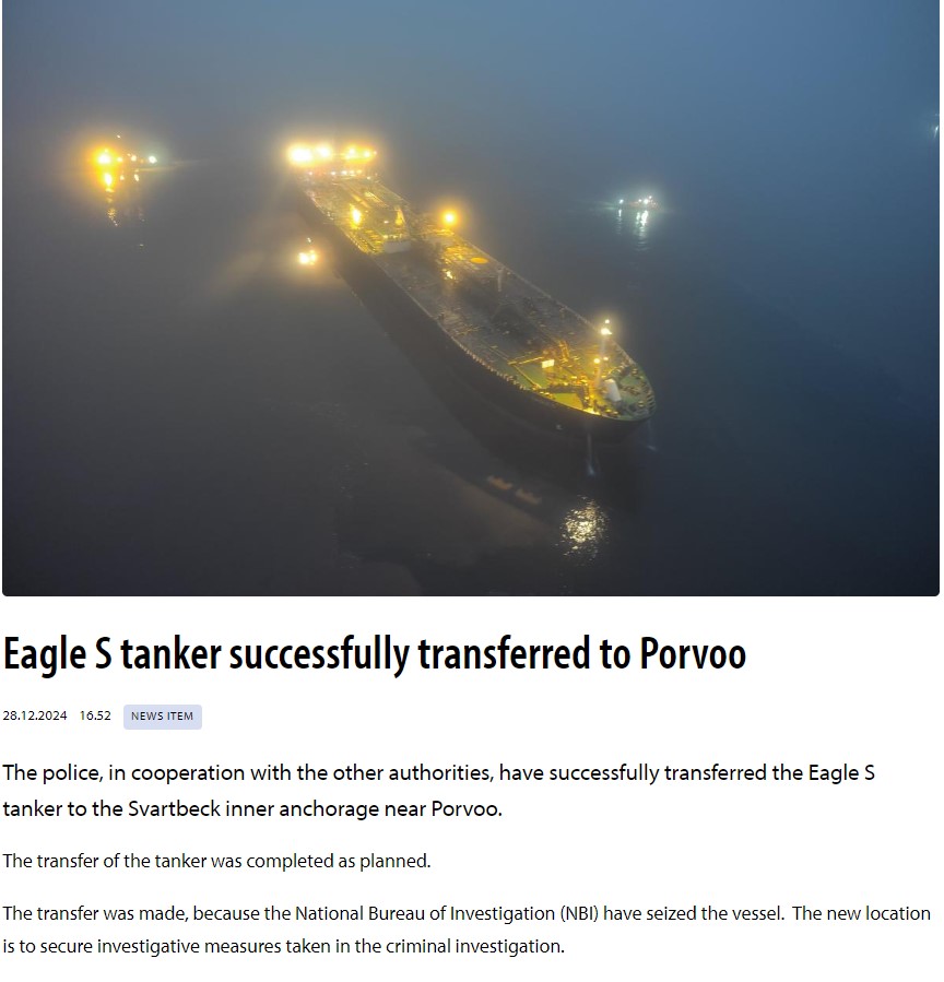 Springbok1973's tweet photo. #DARKFLEET Tanker #Eagles 🇨🇰 remains at⚓️, guarded by the 🇫🇮 Coast Guard. The manager, a dummy corp of 🇦🇪 plans to sue Helsinki for the arrest. Legal battle ahead?
El manager, un despacho pantalla de 🇦🇪, planearía demandar al gobierno 🇫🇮 por apresamiento ilegal.
#PescandoCables https://t.co/LOsiwEURqk