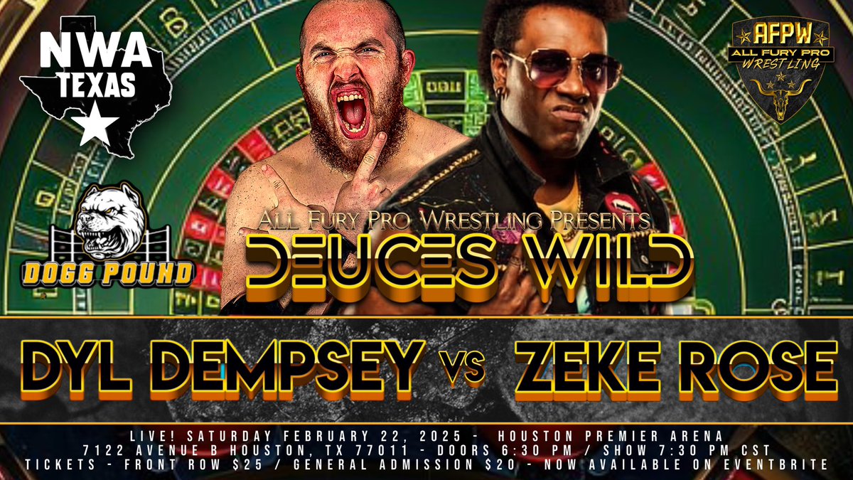 What do you say we begin dropping some matches?

First up, two returning competitors will face off in one-on-one action as the “Realtor of Reality” DYL DEMPSEY tries his hand against the “Venice Beast” ZEKE ROSE!

Get your tickets now!

🎟️: eventbrite.com/e/all-fury-pro…