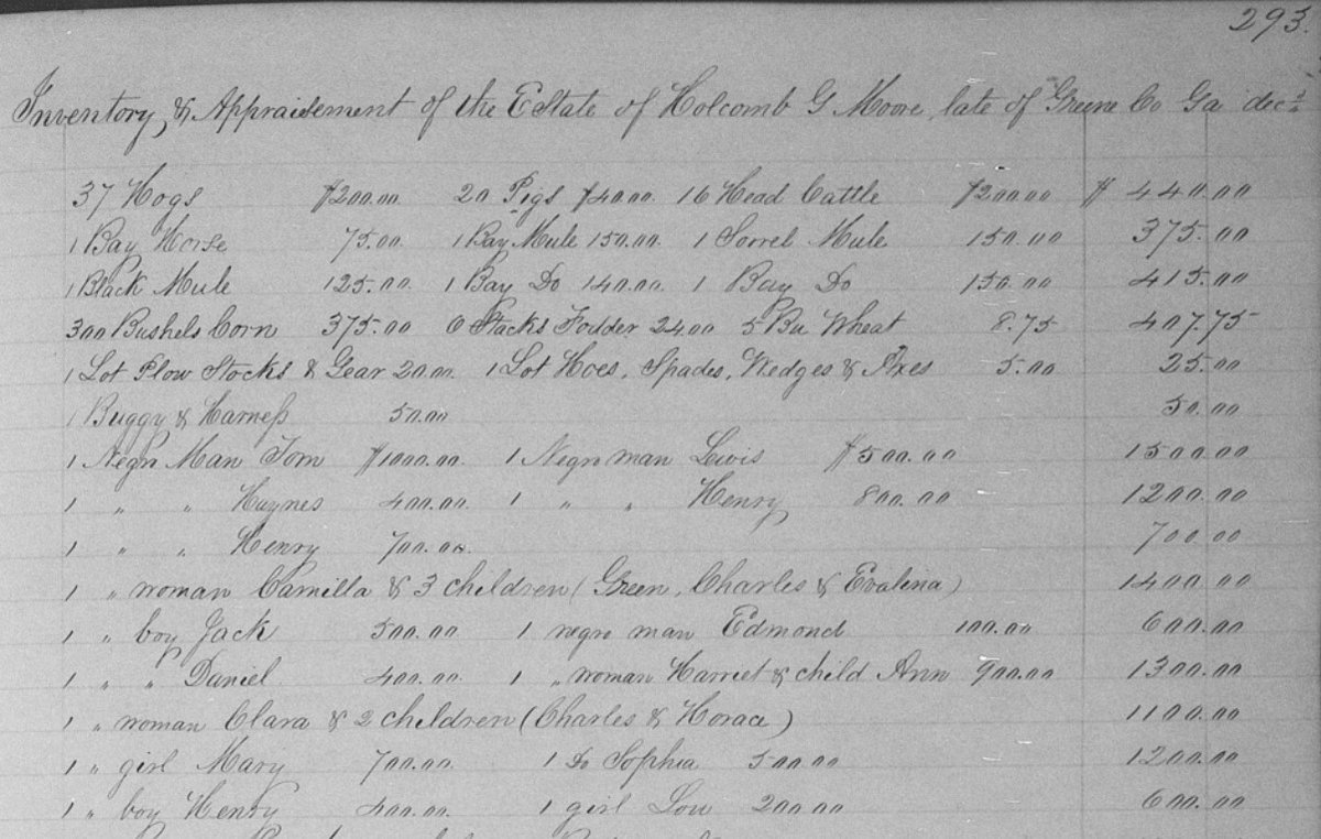DeniseMurphy13's tweet photo. This post is part of an ongoing project to record names of enslaved people of Greene County, Georgia I find in historical records - 28 slaves recorded in Holcomb G. Moore’s estate inventory https://t.co/2qNXMgfdfZ #familyhistory #genealogy https://t.co/IvXzoDYOrb