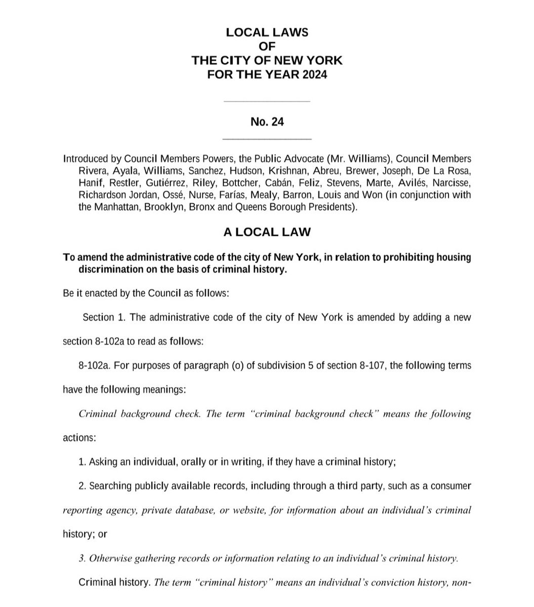 NYC_DOB_HPD_OMG's tweet photo. Happy new year! the "Fair Chance for Housing" act is in effect! The law prohibits owners from running a criminal background check on a tenant, until AFTER they pass the initial application. Only then, based on certain crimes, the application can be denied #Isthisfair https://t.co/I3iXiTl8H3