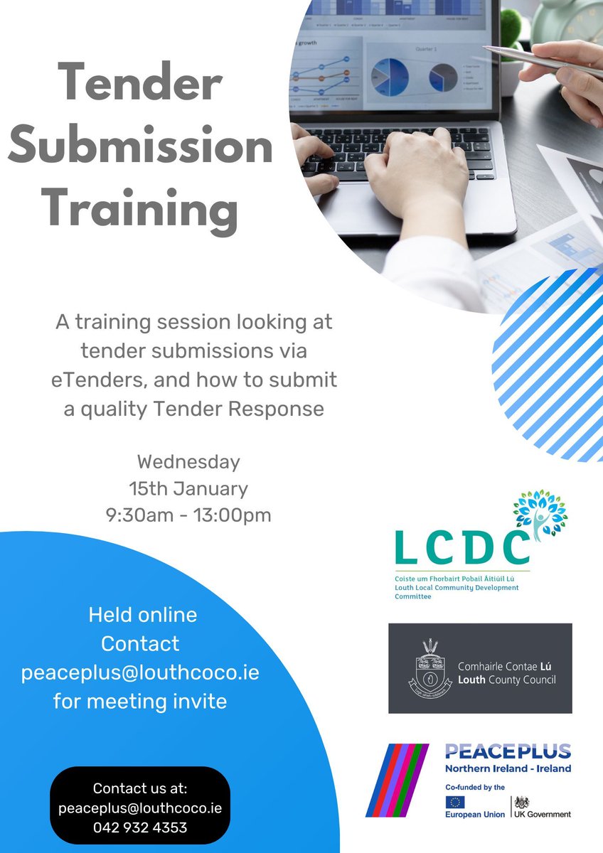 Looking to improve your #skills in the New Year? The #PEACEPLUS team is hosting online Tender Submission Training on 15 January 2025, from 09.30-13.00 to support those preparing responses to a Tender Request in the #NewYear. The session will cover #eTenders and crafting a