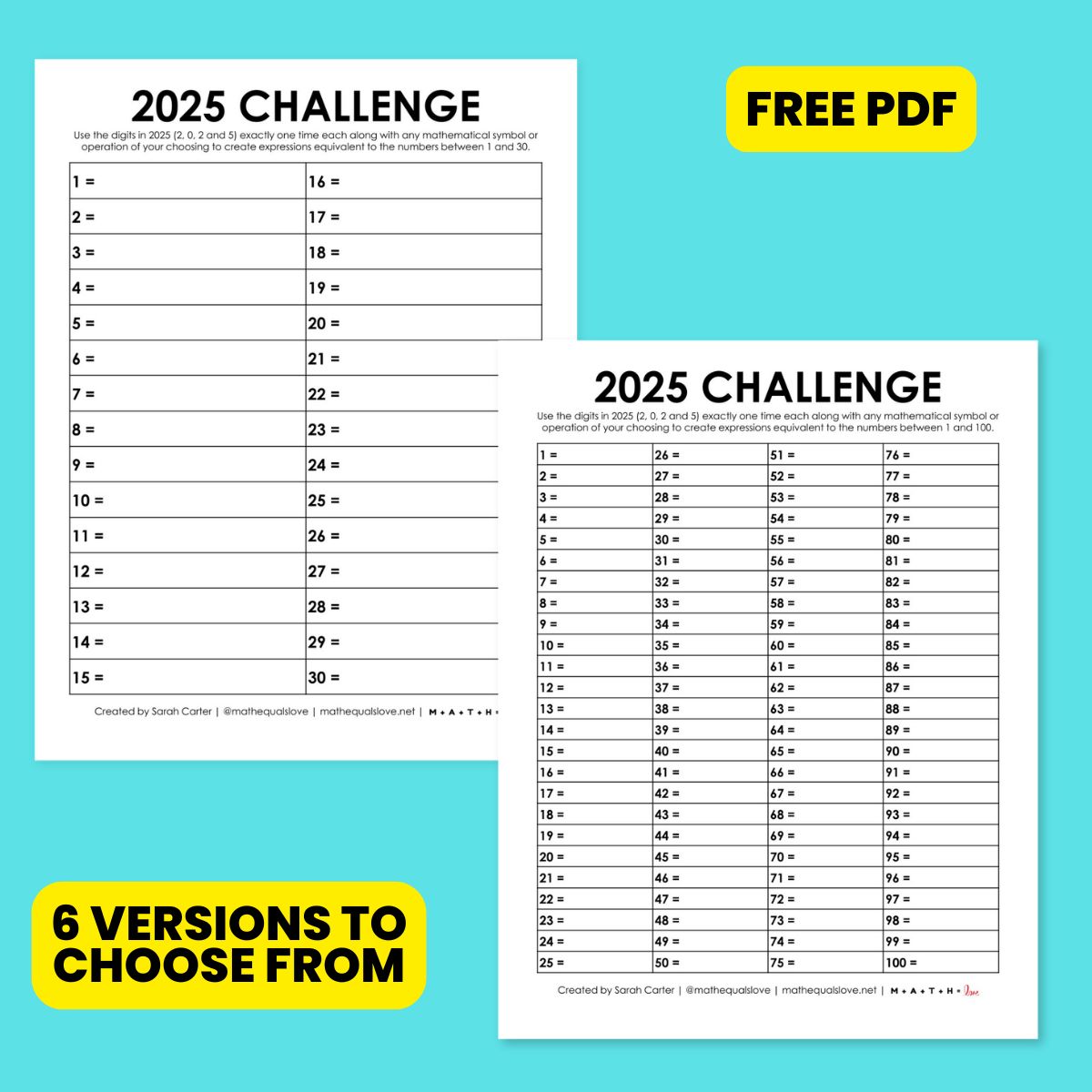 mathequalslove's tweet photo. Happy 2025! 

If you're looking for some math-y fun today (or for when your students return to the classroom), check out the 2025 Yearly Number Challenge! 

https://t.co/weXh8CJgwN 

#mtbos #iteachmath #puzzlingclassroom https://t.co/18Fs6v9l2N