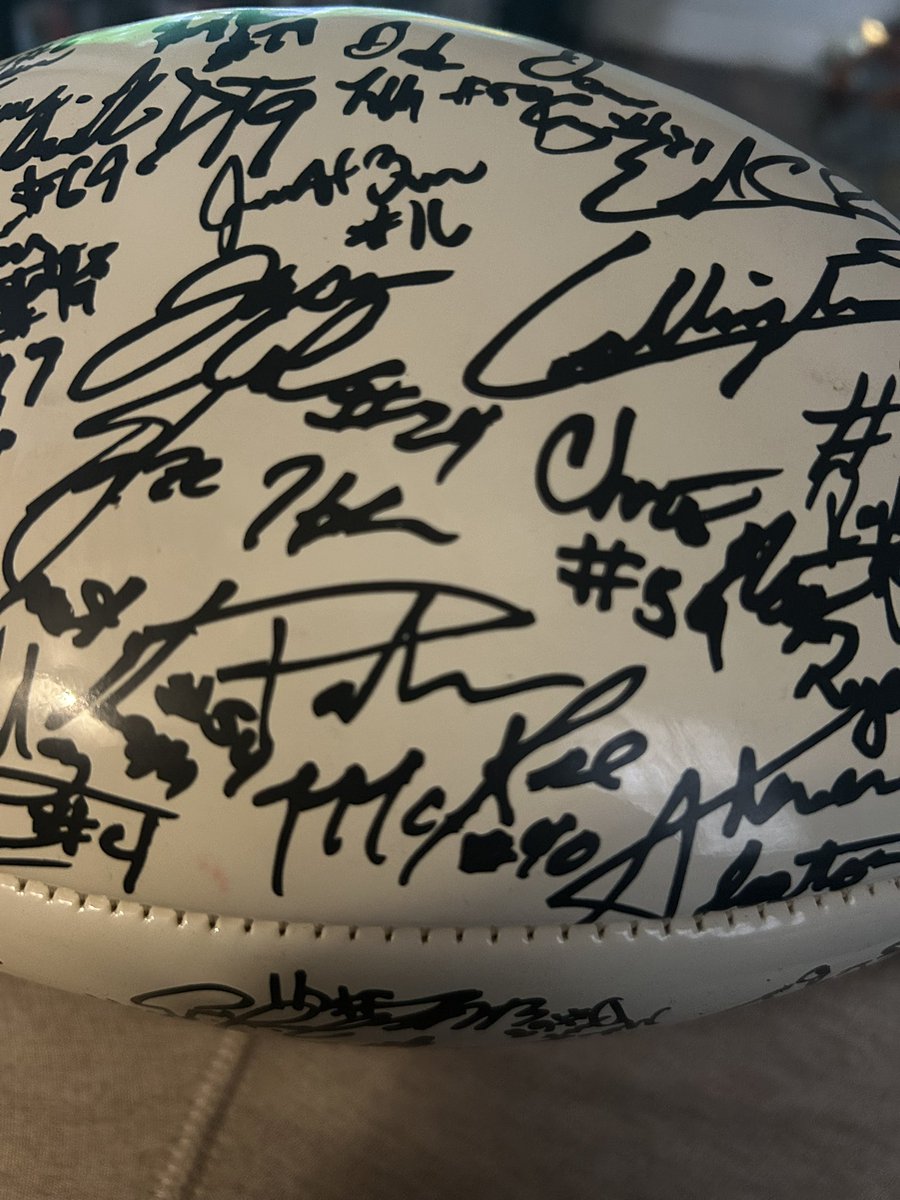 Tim_O_thy3's tweet photo. I’ve had this football signed by the whole 2006 wvu football team and I finally noticed @PatMcAfeeShow name on it. Good memories from those years https://t.co/uCet8hU1z3