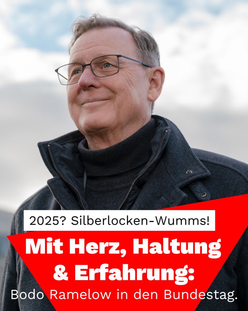 bodoramelow's tweet photo. 2️⃣0️⃣2️⃣5️⃣⁉️Silberlocken-Wumms!‼️Mit Herz, Haltung und Erfahrung: Bodo Ramelow in den Bundestag! ❤️🔥✊🚀 https://t.co/SdPvUlkTG3