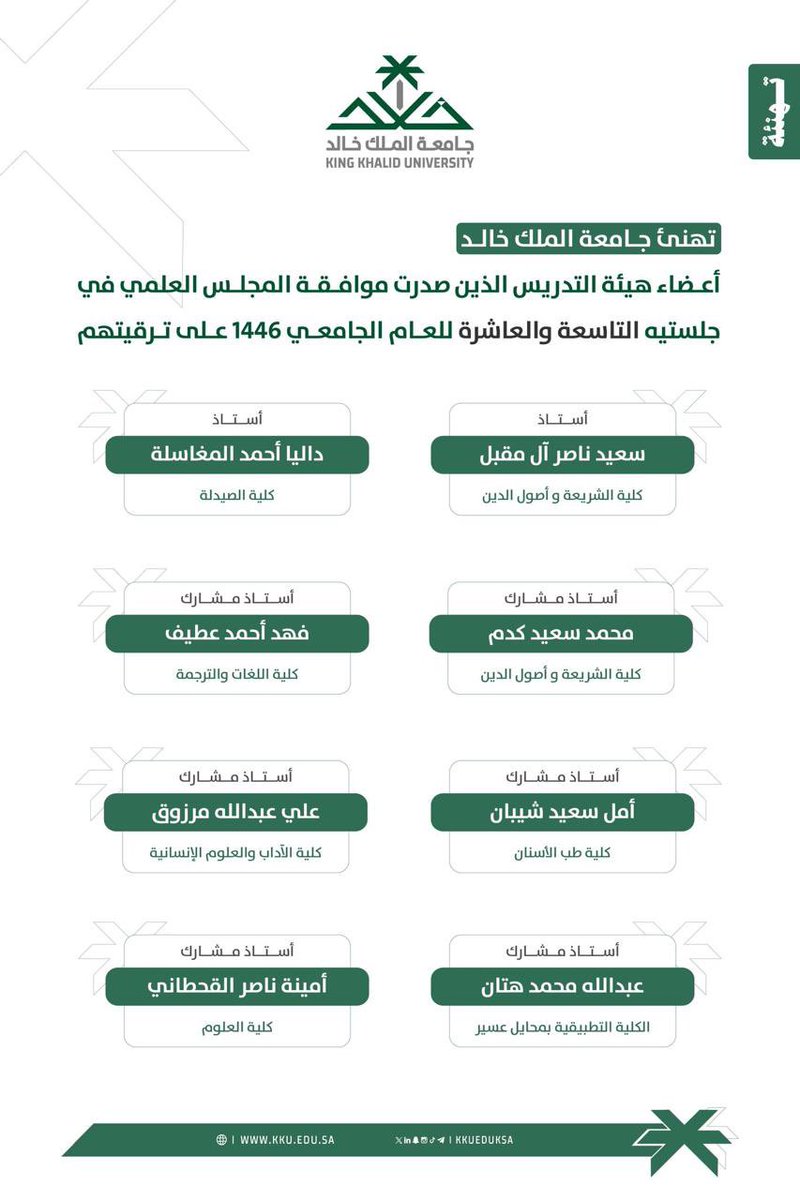 hattan1439's tweet photo. 💐الحمد لله من قبل ومن بعد 💐
صدرت اليوم موافقة المجلس العلمي بجامعة الملك خالد على ترقيتي الى درجة أستاذ مشارك في تخصص الأدب والنقد 
وأسأل الله العون والتوفيق https://t.co/3YygAvISmc