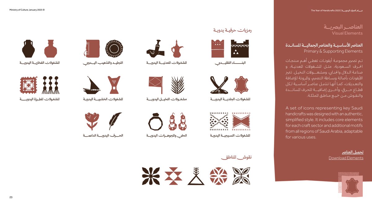 logohut's tweet photo. وزارة الثقافة تطلق الهوية البصرية لعام الحِرف اليدوية 2025 حيث تجسد الهوية جماليات الحِرف اليدوية عبر تصميم شعار مستوحى من التراث الحِرفي ويستند إلى ملامس من مواد طبيعية كالأخشاب، والطين، والجلد .. 

لتحميل الهوية البصرية :
https://t.co/21M1jS6Zyc https://t.co/9VBpjmb0f3