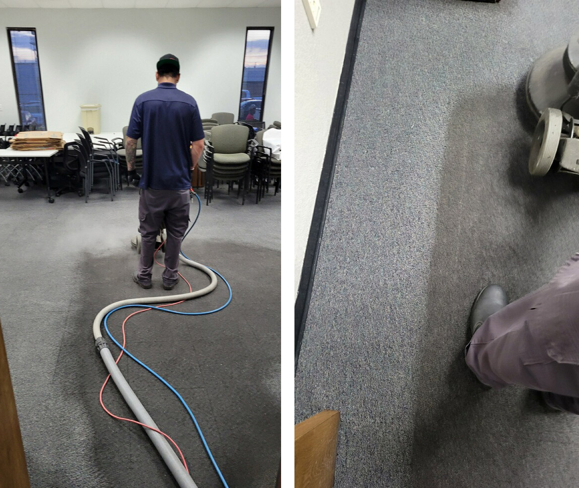 msscleaning's tweet photo. Using the RX-20 to clean some badly soiled carpet in office space in Denver. There are many tools out there, but for badly soiled carpet, few compete with the old-school RX-20 machine, as you can see in these photos. https://t.co/okisgyH3w5