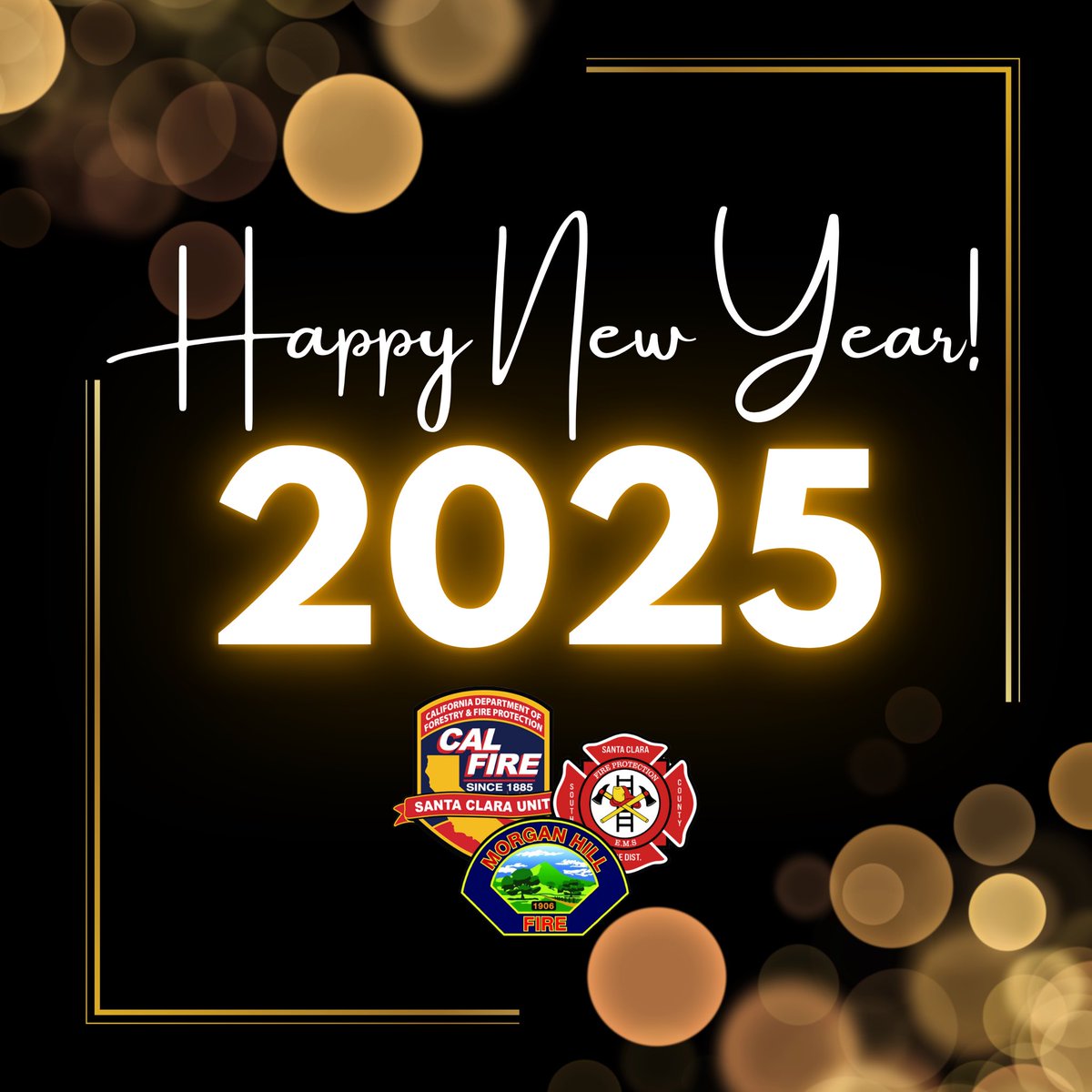 calfireSCU's tweet photo. On behalf of everyone in the CAL FIRE Santa Clara Unit…Happy New Year!
May the year ahead be filled with good health, resilience, and preparedness. 
Thank you for the opportunity to continue serving you in 2025!
#CALFIRESCU #MHFD #SSCCFD  #HappyNewYear https://t.co/8t537q0pgS