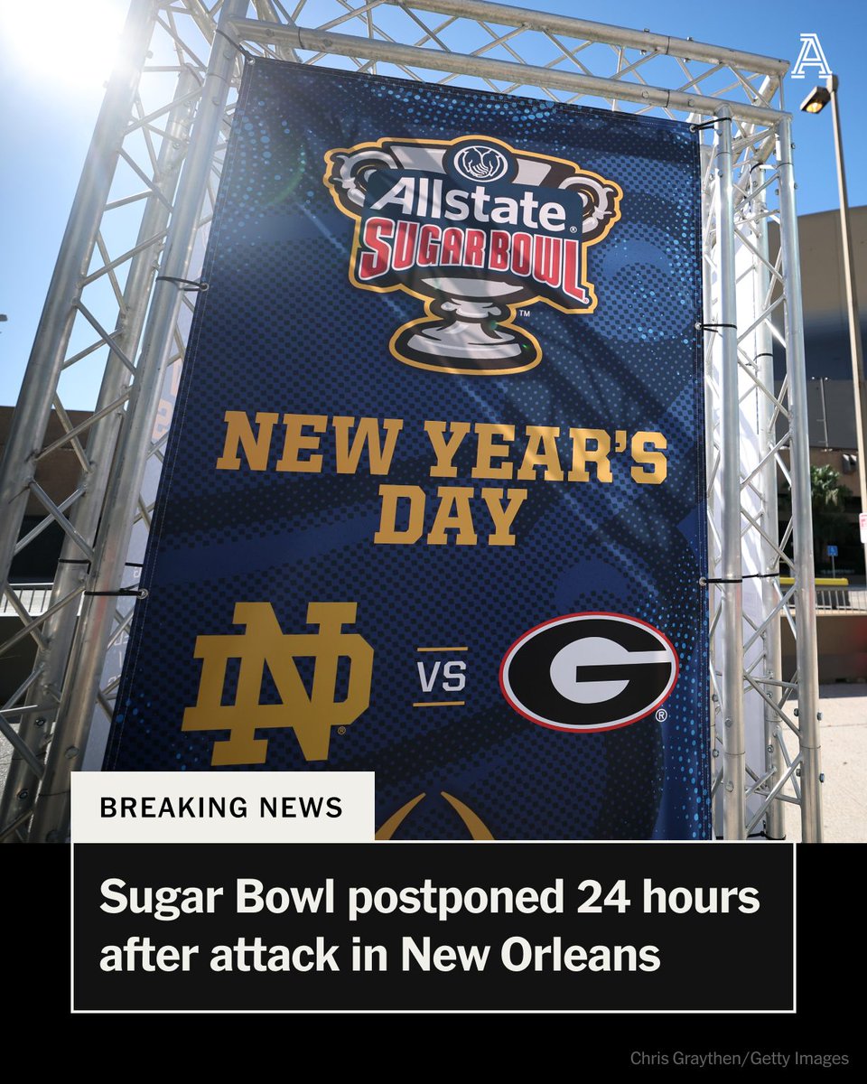NEWS: The Sugar Bowl has been postponed after a late-night attack in New Orleans.

At least ten people were killed when a man drove a truck into a Bourbon Street crowd on New Year's Day.

Live updates: nytimes.com/athletic/60313…