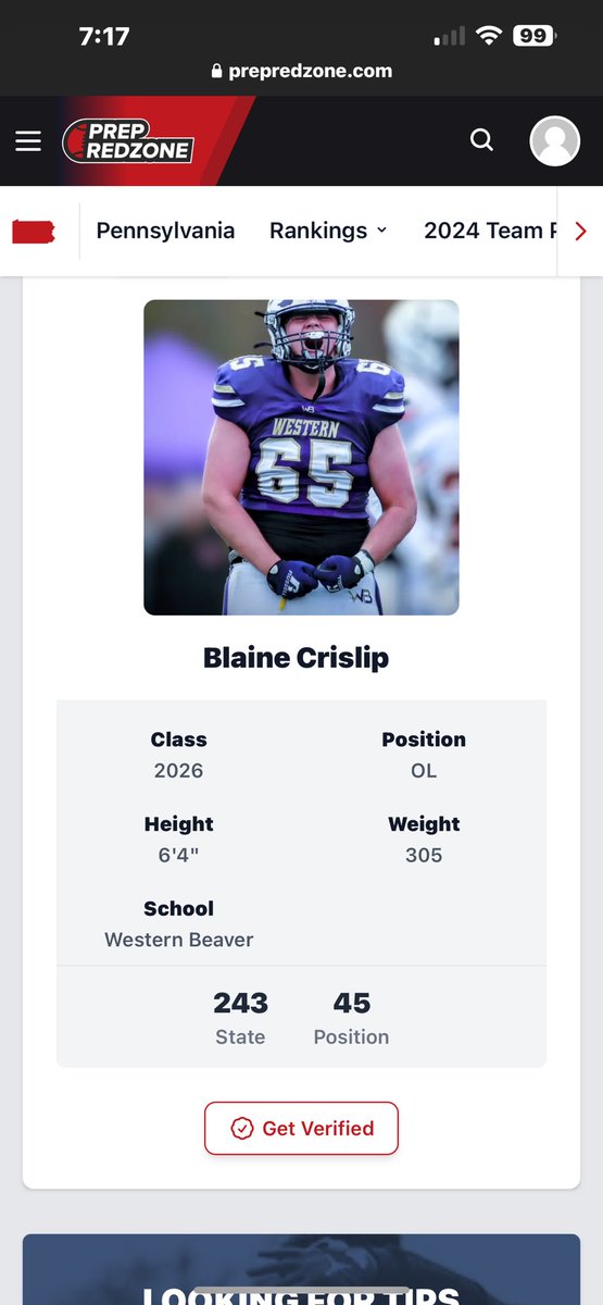 Blaine Crislip (@65blaine50074) on Twitter photo Blessed to be ranked in the state of Pa for class of 2026!
•243 in the state
•45 for OL
<a href="/PRZPAvic/">VicCastilloPRZ</a> <a href="/PrepRedzonePA/">Prep Redzone Pennsylvania</a> <a href="/PA_TodaySports/">PA Today</a> <a href="/Cover3_ATH/">Cover Three Athletics</a> <a href="/BuzzSawSportsPa/">Buzzsaw Sports</a> <a href="/wpialsportsnews/">WPIAL Sportsmen</a> <a href="/TheWPIALEdition/">The W.P.I.A.L. Edition</a> Blessed to be ranked in the state of Pa for class of 2026!
•243 in the state
•45 for OL
<a href="/PRZPAvic/">VicCastilloPRZ</a> <a href="/PrepRedzonePA/">Prep Redzone Pennsylvania</a> <a href="/PA_TodaySports/">PA Today</a> <a href="/Cover3_ATH/">Cover Three Athletics</a> <a href="/BuzzSawSportsPa/">Buzzsaw Sports</a> <a href="/wpialsportsnews/">WPIAL Sportsmen</a> <a href="/TheWPIALEdition/">The W.P.I.A.L. Edition</a>