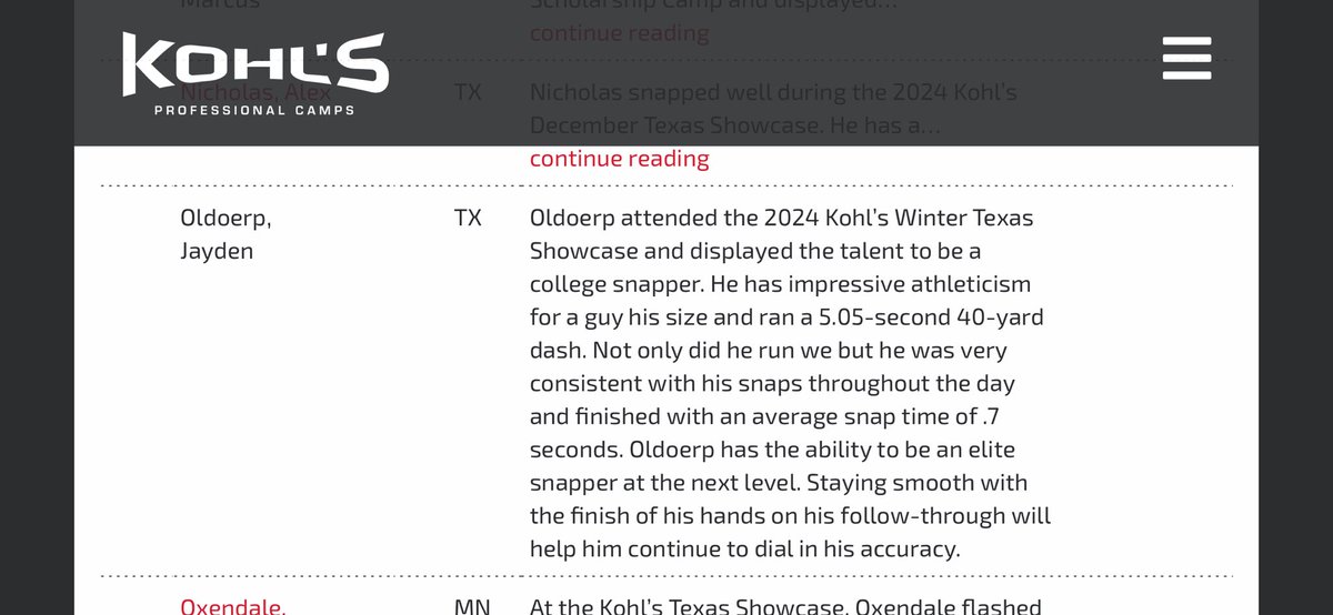 Jayden Oldoerp 4⭐️ LS (@jayoldoerp27) on Twitter photo Grateful to be recognized by <a href="/KohlsKicking/">Kohl's Kicking Camps</a> as a 4⭐️ Longsnapper!
<a href="/CoachWCompton/">CoachComp</a> <a href="/realjakholbrook/">Coach Jak Holbrook</a> @CoachAlbertHHS #F4 Grateful to be recognized by <a href="/KohlsKicking/">Kohl's Kicking Camps</a> as a 4⭐️ Longsnapper!
<a href="/CoachWCompton/">CoachComp</a> <a href="/realjakholbrook/">Coach Jak Holbrook</a> @CoachAlbertHHS #F4