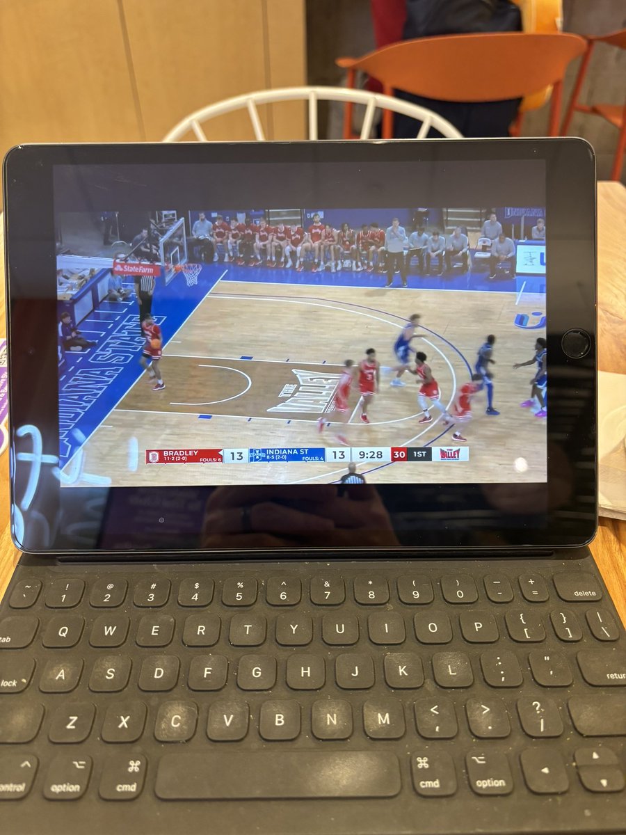 Watching <a href="/IndStBasketball/">Indiana State Basketball</a> at CLT airport. Let’s go State. Make some noise in the MVC.