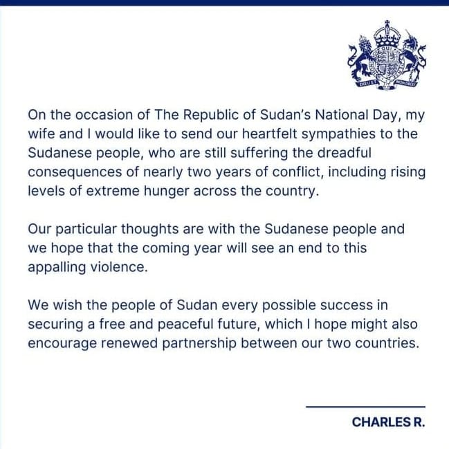 بعض الإعلام العربي الحاقد لم يوضح رسالة تشارلز ملك بريطانيا بتجديد الشراكه مع السودان واكتفي بجزء فضفاض منها. الحرب  في أحسن الأحوال محتاجه ٥ سنين مع انفصال وهم مصممه علي ١٢ ل ٢٠ سنة، في shortcut انو تخلص في وقت ابدر،  بن سلمان مع تشارلز حفظهما الله