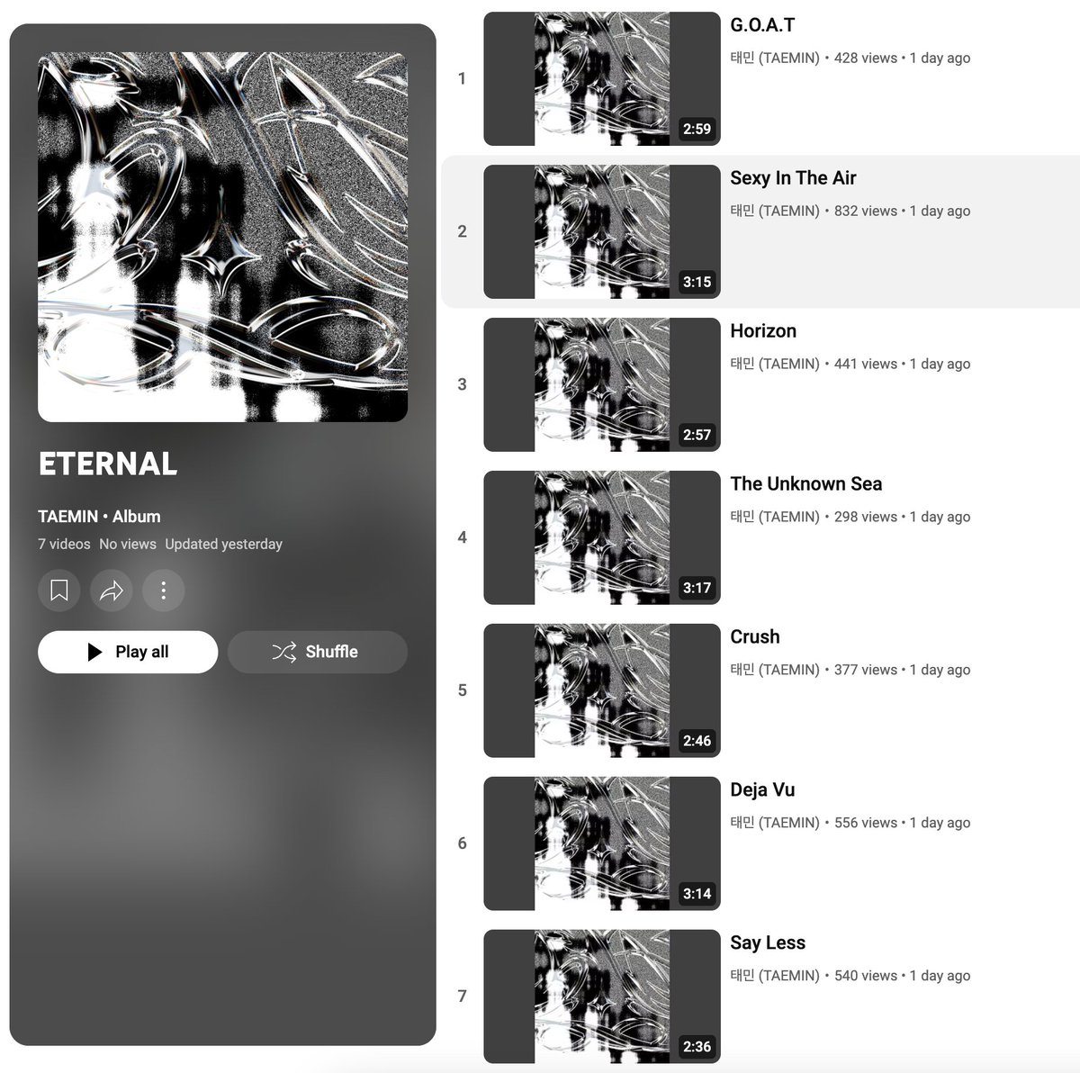 taemindiscord's tweet photo. ETERNAL has been re-uploaded to YouTube following BPM's switch from Kakao to YG Plus as a distributor. 

Streams aren't affected on the YouTube Music app, but views are needed on the YouTube website playlist⬇️

🔗:https://t.co/5Xyz2PvKX6

#태민 #TAEMIN #テミン #泰民  @TAEMIN_BPM https://t.co/J7eFEJIqF5