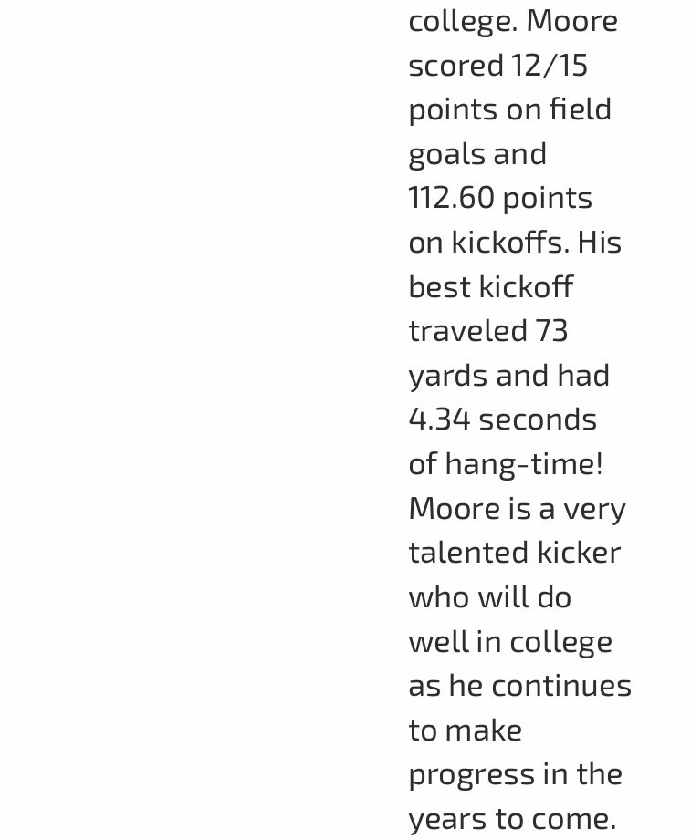 Canaan Moore (@canaan_moore6) on Twitter photo Blessed to become a 5⭐️ Kicker and ranked the #39 Kicker in the country 🇺🇸 (#1 in WA) by <a href="/KohlsKicking/">Kohl's Kicking Camps</a> after the Dec. 22nd Showcase camp in Mission Viejo, CA!
<a href="/CoachPyne67/">Steve Pyne</a> <a href="/KohlsHighlights/">Kicking, Punting, Long Snapping Highlights</a> <a href="/FBS_Recruiting/">College Exposure</a> <a href="/TopPreps/">College Coach / College Scout / College Recruiter</a> Blessed to become a 5⭐️ Kicker and ranked the #39 Kicker in the country 🇺🇸 (#1 in WA) by <a href="/KohlsKicking/">Kohl's Kicking Camps</a> after the Dec. 22nd Showcase camp in Mission Viejo, CA!
<a href="/CoachPyne67/">Steve Pyne</a> <a href="/KohlsHighlights/">Kicking, Punting, Long Snapping Highlights</a> <a href="/FBS_Recruiting/">College Exposure</a> <a href="/TopPreps/">College Coach / College Scout / College Recruiter</a>