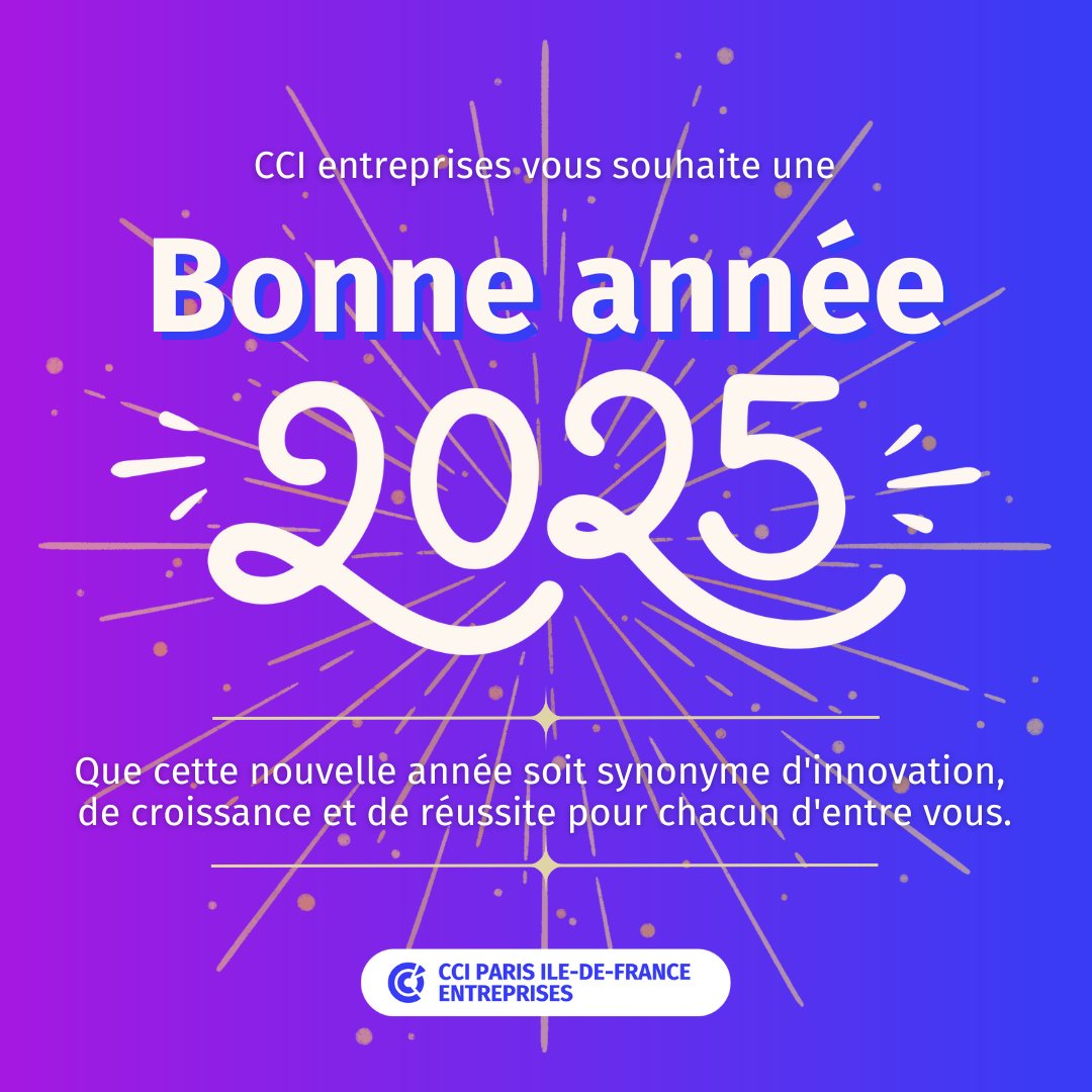 CCI_entreprises's tweet photo. Nous vous souhaitons une bonne année 2025 !✨  Nous resterons à vos côtés tout au long de cette nouvelle année pour vous accompagner dans la réussite de vos projets !  #meilleursvoeux https://t.co/iemzpZbrUt