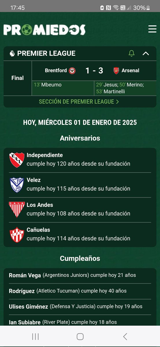 Es un espanto el nuevo diseño de <a href="/Promiedos/">Promiedos</a>. Cambien el servidor y vuelvan al diseño anterior. De paso a nadie le importa el día del cumpleaños de los jugadores....