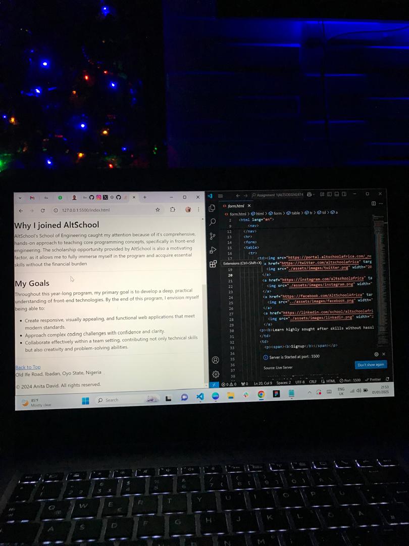 the_anita_david's tweet image. Day 1/100: Just kicked off my #100DaysOfCode journey! 🎉
Today, I built a simple webpage all about me, structured it with HTML and added some quick inline styles (no CSS yet!)
Feeling excited for everything I&apos;ll learn and create in the days ahead! 🚀
#100daysofcodechallenge