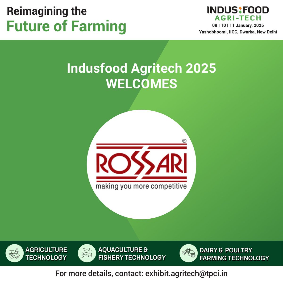 #IndusfoodAgritech2025 Welcomes #RossariBiotech
 - Pioneers in specialty chemicals and enzymes, Rossari is redefining innovation across industries like pharmaceuticals, nutrition, textiles, and agriculture.

📅 Jan 9-11, 2025 | 📍 Yashobhoomi, New Delhi

#FutureFarming