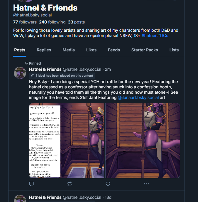 Hey all~! I am doing a raffle over on my bsky for the new year! New followers and those following me from here over there are welcome, ends January 31st~!