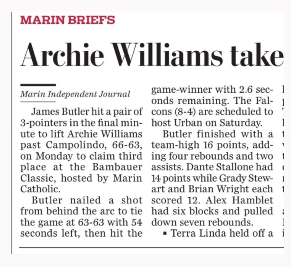 Archie Williams Falcons Basketball (@awfalconshoops) on Twitter photo Archie w the BIG win v Campolindo at Bambauer! Terrific game against terrific opponent. 2025 we see you!!🟢🟢
Thanks <a href="/marinij_sports/">Marin IJ Sports</a>!
<a href="/MeezyButler/">James</a> <a href="/stallonedante2/">Dante Stallone</a>
Grady Stewart <a href="/BrianWright_26/">Brian Wright</a> <a href="/alex_hamblet/">Alex Hamblet</a> Archie w the BIG win v Campolindo at Bambauer! Terrific game against terrific opponent. 2025 we see you!!🟢🟢
Thanks <a href="/marinij_sports/">Marin IJ Sports</a>!
<a href="/MeezyButler/">James</a> <a href="/stallonedante2/">Dante Stallone</a>
Grady Stewart <a href="/BrianWright_26/">Brian Wright</a> <a href="/alex_hamblet/">Alex Hamblet</a>