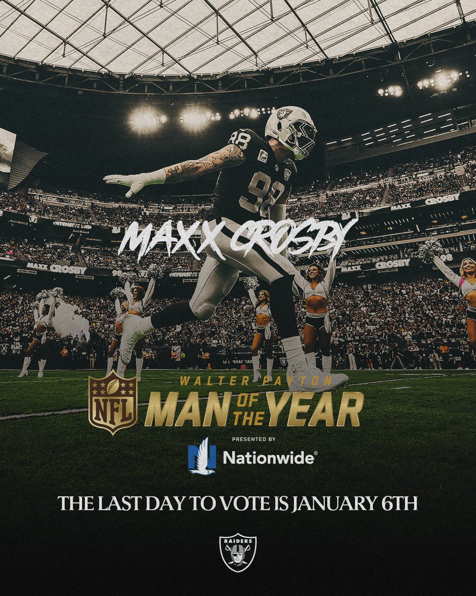 Las Vegas Raiders (@raiders) on Twitter photo A selfless leader. Vote Maxx for #WPMOY!
1 Repost = 2 Votes
#WPMOYChallenge + <a href="/CrosbyMaxx/">Maxx Crosby</a> A selfless leader. Vote Maxx for #WPMOY!
1 Repost = 2 Votes
#WPMOYChallenge + <a href="/CrosbyMaxx/">Maxx Crosby</a>